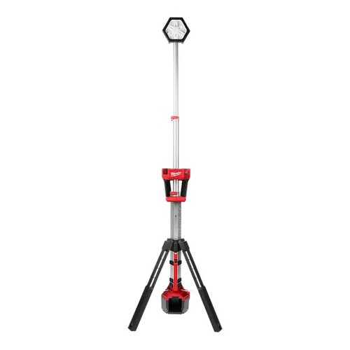 Tower Light, Dual Power, 8 in wd,  7-1/2 in lg, 18 V, 2500/1100/700 Lumens, LED Lamp, 12 hr Life, 7 ft Ht Raised, Plastic, Black,  Red Color