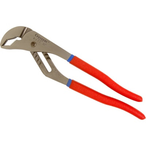 Tongue and Groove Plier, Cushion Grip, Polished, 2 in, Curved Jaw, 8 in Jaw, Alloy Steel Jaw, 12 in Lg, Plastic Handle