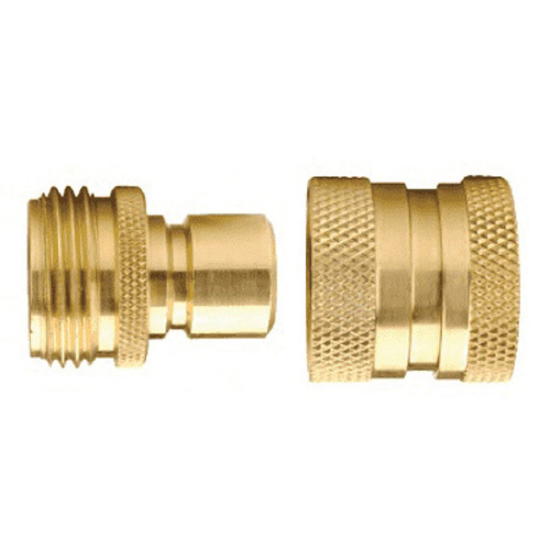 Coupler, Quick Connect, Coupler, 3/4 in, Male Plug x Female Coupler End, 150 psi, 140 deg F, Brass, Gold , 1.86 in lg, Domestic Coupler, Quick Connect, Coupler, 3/4 in, Male Plug x Female Coupler End, 150 psi, 140 deg F, Brass, Gold , 1.86 in lg, Domestic