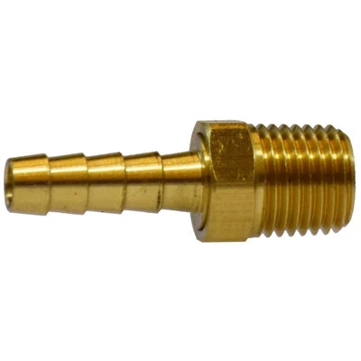 Hose Adapter, Rigid Straight, Adapter, 1/4 x 1/4 in, Hose Barb x Male Swivel End, 1/2 in Hex, 1.65 in Lg, 150 psi, -40 to 160 deg F, Brass, Import