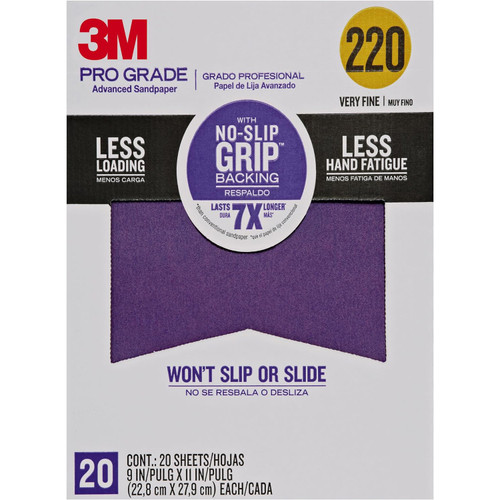 3M Sanding Sheet, 9 in Lg, 11 in Wd, 220 Grit, Aluminium Oxide Abrasive, Paint,  Metal and Wood Applicable, Purple Color