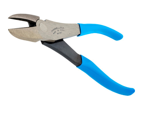 Diagonal Cutting Plier, High Leverage, 7-3/4 in Lg, Comfort Grip, High Carbon Steel Handle, Blue , Curved/Lap Joint Jaw, 1.02 in lg Jaw, Diagonal Cut