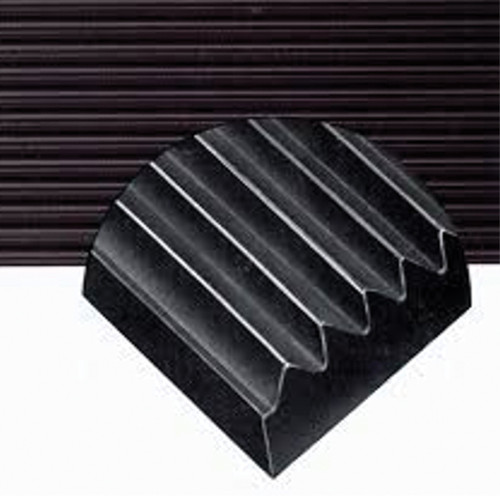 Corrugated Mat, Extra Heavy Duty, 48 in Lg, 1/4 in Thk, Black , Vinyl Rubber, Knurled Surface