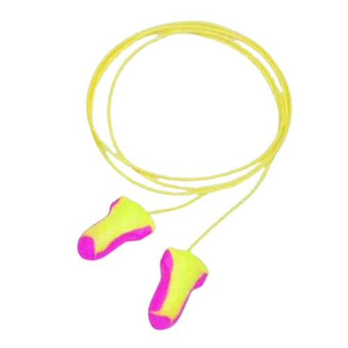 Ear Plug, Uncorded, 32 dB, T-Shape Shape, Universal, Polyurethane Plug, Magenta/Yellow Cord, Disposable, Plastic Bag Packing