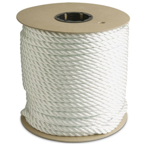 Twisted Rope, 3/8 in Dia, 600 ft Lg, White , Nylon, 3240 lb Tensile, Wood Reel