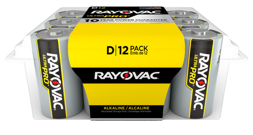 RAYOVAC D Battery, Disposable, Alkaline, 1-1/2 V, 16630 mAh, 12 pack