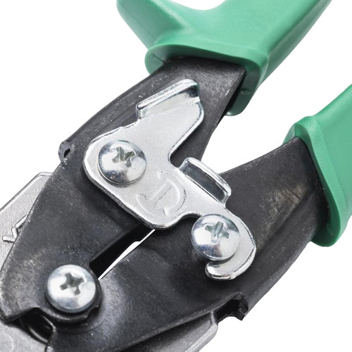 Aviation Snip, Compound Action Straight and Right Cut, 18 ga Low Carbon Steel, 1-3/8 in Lg of Cut, Right/Straight Snip, 9-3/4 in Lg, Serrated Blade