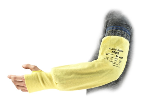 Arm Sleeve, One-Fit, 22 in Lg, Kevlar, Yellow , Knit Wrist Cuff