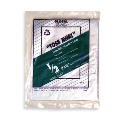 Drop Cloth, Embossed, 9 ft m wd,  12 ft lg,  1/2 mil thk, 12 ft Lg, 9 ft Wd, 1/2 mil Thk, Plastic