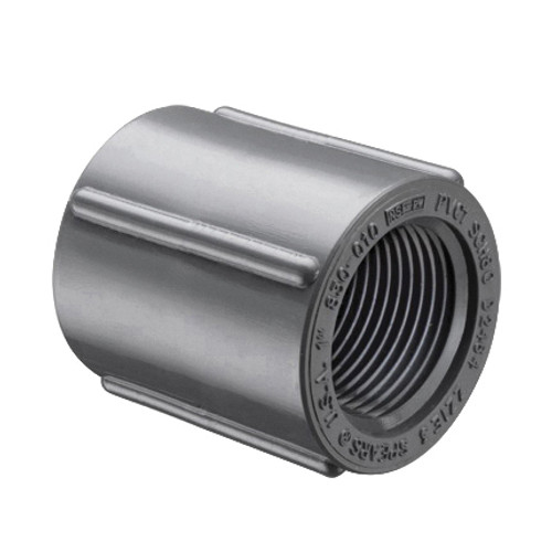 Coupling, 1/2 in, FNPT End, 1-5/8 in Lg, SCH 80, Molded, Chlorinated PVC, 210 deg F, Gray , Coupling