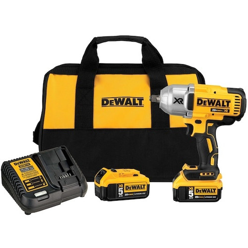 DEWALT Impact Wrench, Kit, Straight Drive, 1/2 in Drive, 700 ft-lb Torque, 400/1200/1900 rpm, 20 VDC, Plastic Housing, Mid,  Pistol Grip, Variable Speed Switch