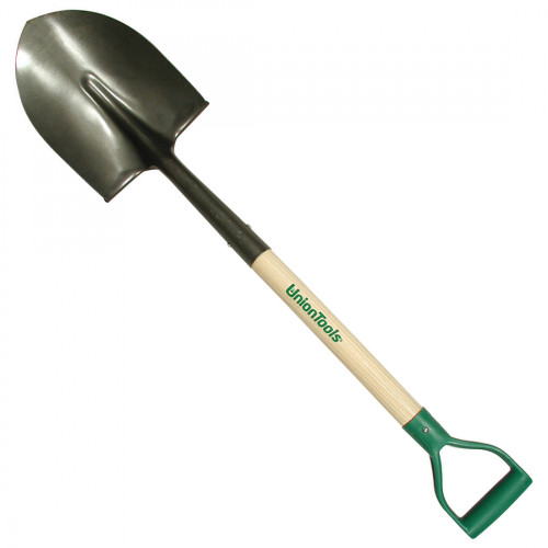 Shovel, 16 ga, 29 in Lg Handle, D, Lacquered, White , Round Blade Point, Wood Handle