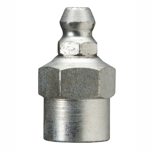 Zerk Fitting, Straight, 1/2 in Hex, Trivalent Zinc Plated, Steel, 1/8 in PTF Thread, 1 in Lg, 9/32 in Lg Shank