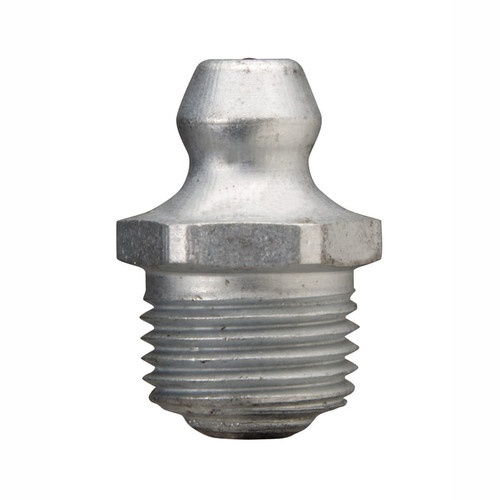 Zerk Fitting, Straight, 1/2 in Hex, Trivalent Zinc Plated, Steel, 1/8 in PTF Thread, 1 in Lg, 9/32 in Lg Shank