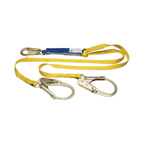 Lanyard, Steel Hardware, 2 -Leg, 1 in Wd Strap, 5000 lb Tensile, Snap Hook Anchorage, 2-1/2 in Anchorage Hook Gate Open, Snap/Rebar Hook, 310 lb, 6 ft Lg