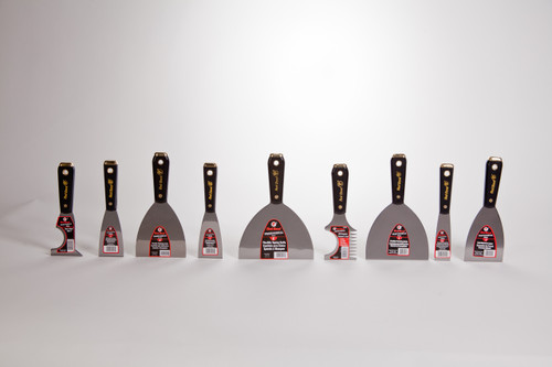 Putty Knife, Spackling, Solid Blade, 3 in Wd Blade, Flexible Blade, Steel Blade, Nylon Handle, Lacquered, Black Color, Flex
