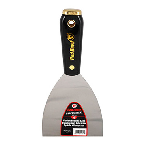 Putty Knife, Spackling, Solid Blade, 4 in Wd Blade, Flexible Blade, Steel Blade, Nylon Handle, Lacquered, Black Color