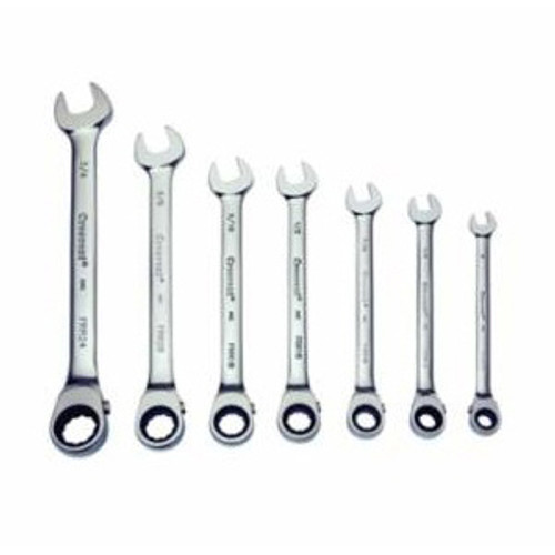 Ratcheting Wrench Set, Reversible, Polished Chrome,  Mirror Polished, Chromium Vanadium Steel, 7 -Piece, 5/16 to 3/4 in, 15 deg Offset,  Open/Box End Drive Ratcheting Wrench Set, Reversible, Polished Chrome,  Mirror Polished, Chromium Vanadium Steel, 7 -Piece, 5/16 to 3/4 in, 15 deg Offset,  Open/Box End Drive