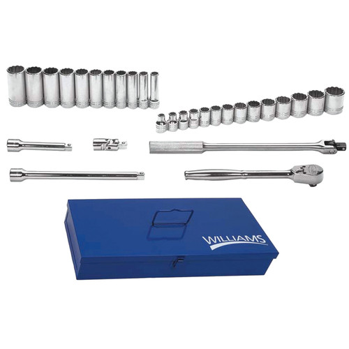 Socket and Drive Tool Set, 12 -Point, 1/2 in Drive, Steel, Chrome Vanadium, Imperial, 33 -Piece