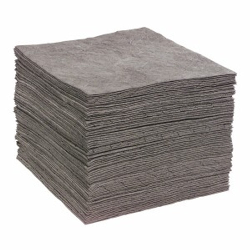 Absorbent Pad, Heavy Weight, 19 in Lg, 15 in Wd, 29.1 gal, Fluids Absorbed Universal, Polypropylene, Gray Color