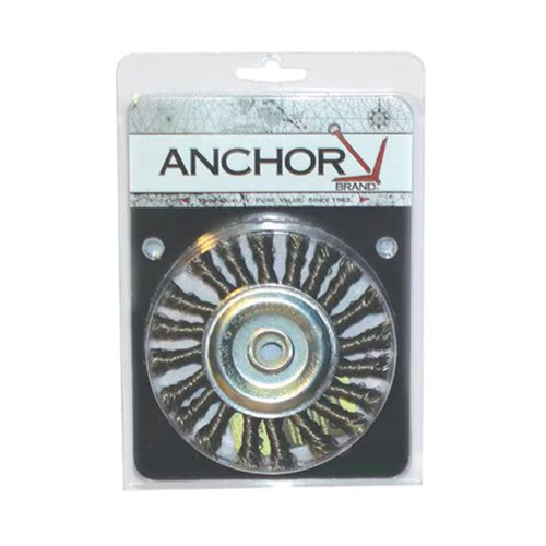 ANCHOR Wheel Brush, 4 in Dia Brush, 4 in Wd Face, 5/8 in-11 Arbor Hole, Knot Filament/Wire, 0.014 in Dia Wire, Carbon Steel Fill, Threaded Arbor ANCHOR Wheel Brush, 4 in Dia Brush, 4 in Wd Face, 5/8 in-11 Arbor Hole, Knot Filament/Wire, 0.014 in Dia Wire, Carbon Steel Fill, Threaded Arbor