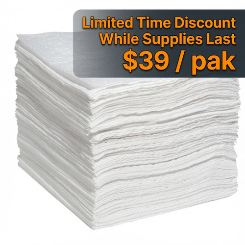 SPILLTECH Pad, Oil Only, 19 in Lg, 15 in Wd, 17.98 oz, Fluids Absorbed Diesel Fuel/Gasoline/Hydraulic Oil/Jet Fuel/Motor Oil, Polypropylene, White Color
