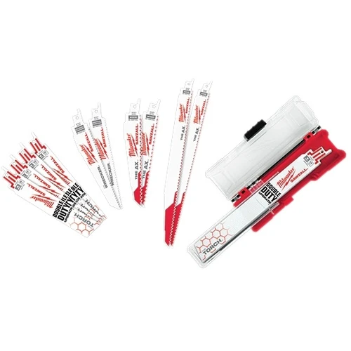 Reciprocating Saw Blade Set, Demolition,  Straight Tapered Back, 9 in Lg, 1 in Wd, Matrix II Teeth, 1/2 in Tang, Universal/Toothed Edge Tang, Bi-Metal Body