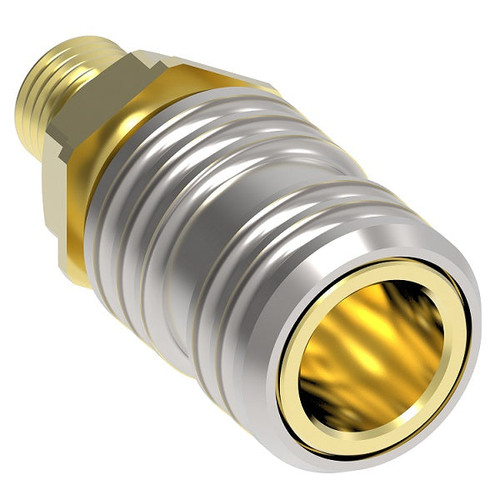 Coupler, Straight, NPTF Connector, 3/8 in, Brass, 1 in wd,  2.12 in lg,  1 in ht