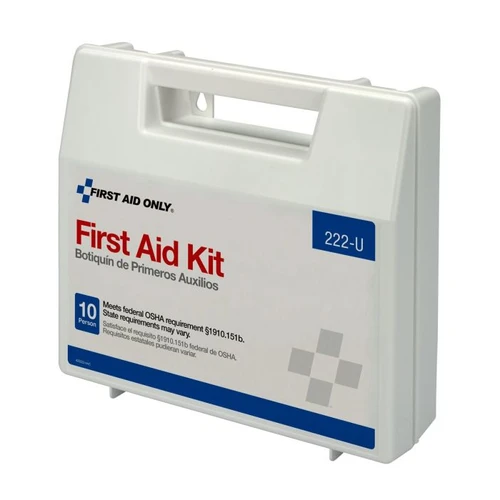 First Aid Kit, Portable, Wall Mount, 63 -Component, 10 People Served, Plastic Case, 8-3/8 in Ht, 9 in Wd, 2-1/2 in Dp