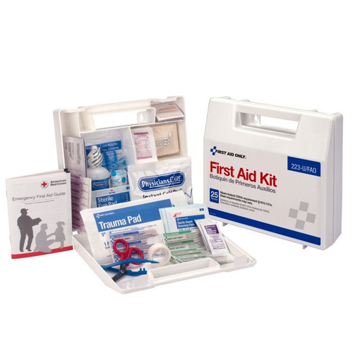 First Aid Kit, Wall Mount, 107 -Component, 25 People Served, Water Resistant Plastic Case, 8-3/8 in Ht, 2-1/2 in Wd First Aid Kit, Wall Mount, 107 -Component, 25 People Served, Water Resistant Plastic Case, 8-3/8 in Ht, 2-1/2 in Wd