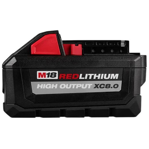 MILWAUKEE M18 REDLITHIUM HIGH OUTPUT Battery, 18 V Charge, 60 min Charging, Rubber Case, Suitable For M18™ Cordless Tools, 5.46 in lg,  3.3 in wd,  3.22 in ht, Lithium Ion, 18 V, 8 Ah