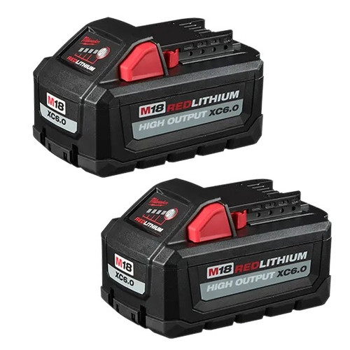 MILWAUKEE M18 REDLITHIUM HIGH OUTPUT Cordless Battery, 18 V Charge, 6 A Charge Current, 60 min Charging, Rubber Case, 3.3 in wd,  5.46 in lg,  3.22 in ht, Lithium Ion, 18 V, 6 Ah