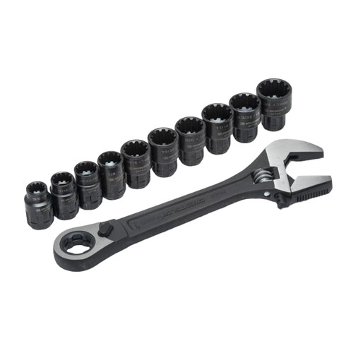 Wrench Set, Adjustable, Black Phosphate, Alloy Steel, 11 -Piece, 10 to 19 mm