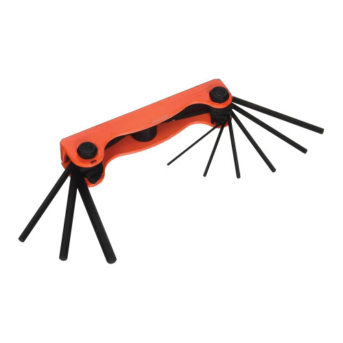 Hex Key Set, Folding, Imperial, 6 -Piece, 0.05 to 3/16 in Hex, Short Arm, Alloy Steel, Black Oxide, High-Vis Orange Color Hex Key Set, Folding, Imperial, 6 -Piece, 0.05 to 3/16 in Hex, Short Arm, Alloy Steel, Black Oxide, High-Vis Orange Color