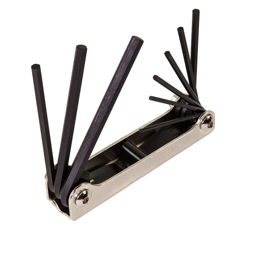 Hex Key Set, Folding, Imperial, 9 -Piece, 0.078 to 1/4 in Hex, Fold-Up, 2-11/16 to 3-13/16 in L Keys,  4-3/8 in L-Handle, Heat-Treated Alloy Steel