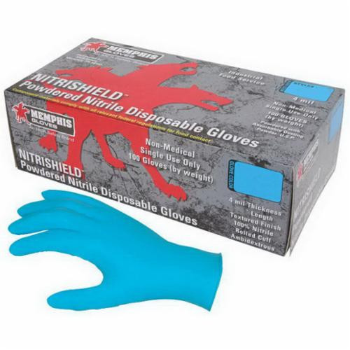 Disposable Gloves, Non-Sterile, Nitrile Palm, Nitrile, Blue Color, Textured, Ambidextrous, Food/Industrial/Premium Grade, Large, Unlined, Rolled Cuff, 4 mil Thk, 6020L