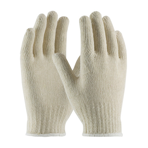 General Purpose Gloves, Economy Weight, Large, Cotton,  Polyester Palm, 65% Cotton,  35% Polyester, Natural , Full Finger,  Seamless, Unlined, Uncoated