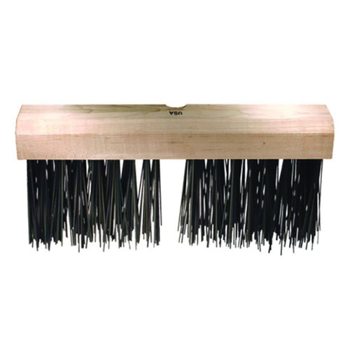 Vantage Brush, Heavy Sweep,  Wire Broom, Round Steel,  Tempered Flat Carbon Steel Trim, Hardwood Handle, Lacquered, 5 in lg Trim,  14 in Block