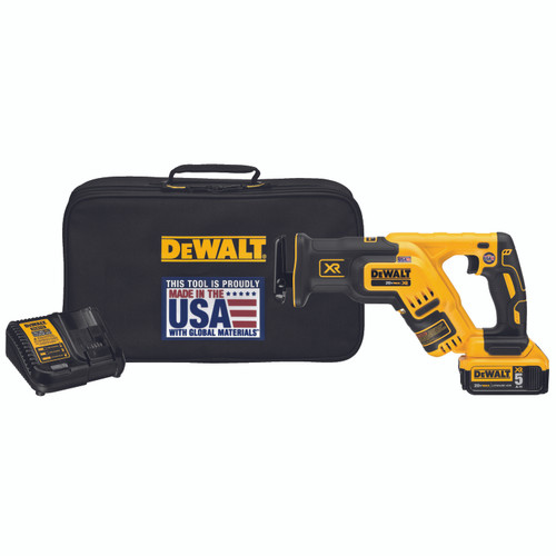 DEWALT Cordless Reciprocating Saw, Brushless, Kit, 1-1/8 in Lg Stroke, 0 to 2900 SPM, 20 VDC, Lithium-Ion, 5 Ah, 1 Battery, Anti-Slip,  Comfort Grip, Straight Stroke