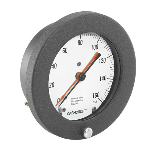 Mechanical Pressure Gauge, Dry, 0 to 100 psi, 1/4 in MNPT, 4-1/2 in Dia Dial, +/-2%-1%-2%, Dial Display, -20 to 250 deg F, Flush,  Stem,  Surface Mount