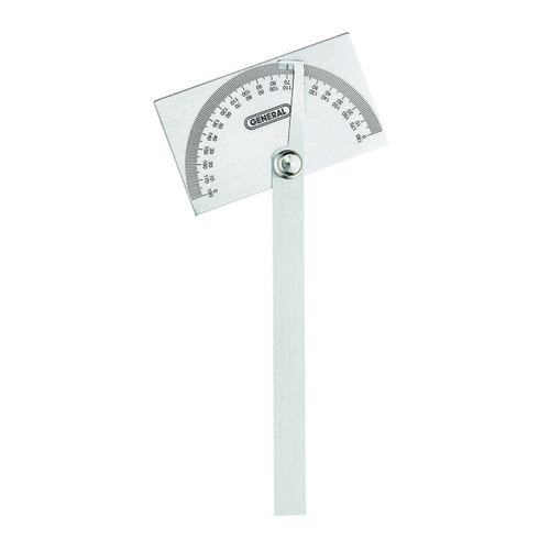 Angle Protractor, 0 to 180 deg, 6 in Lg, Stainless Steel, Square