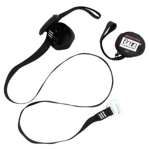 Safety Strap, Suspension, Suitable For Most Harnesses, 310 lb Capacity,  Zipper Fasteners,  Heat Treated Alloy Steel Hook, Black , Nylon