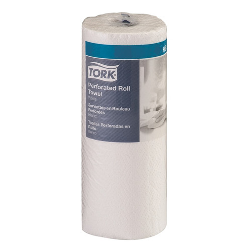 Roll Towel, Perforated, 4-1/2 in dia, 11 in Wd, 60.4 ft Lg, White , Paper, 2 -Ply, 1.6 in Core