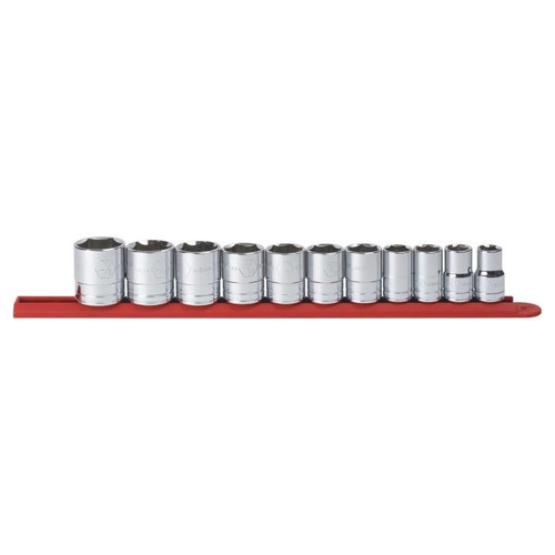 Socket Set, Standard, 6 -Point, 1/2,  9/16,  5/8,  11/16,  3/4,  13/16,  7/8,  15/16,  1,  1-1/16 and 1-1/8 in Socket, 1/2 in Drive, ASME B107.1, Alloy Steel