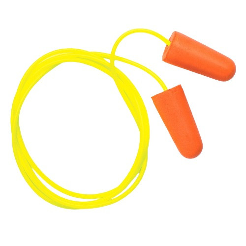 Ear Plug, Safety, Corded, 31 dB, Contoured-T Shape, Universal, Orange Plug, Polyurethane Plug, Hi-Viz Lime Cord, ANSI S3.19-1974, Disposable