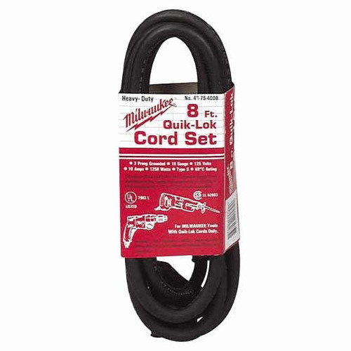 Extension Cord, 120 VAC,  10 A, 18 awg Conductor, NEMA 1-15P Enclosure, 8 ft lg