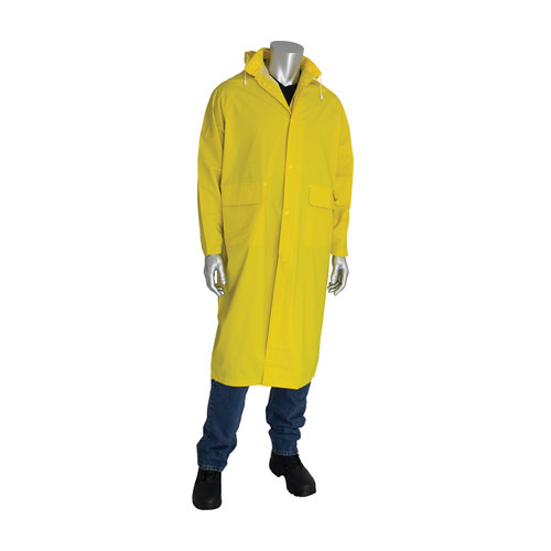 Rainwear Coat, 2-Piece,  Premium Waterproof, Unisex, Large, Yellow , Corduroy,  Polyester,  PVC, 54 in Chest, 48 in Lg, 1 High-Visibility, Detachable Hood