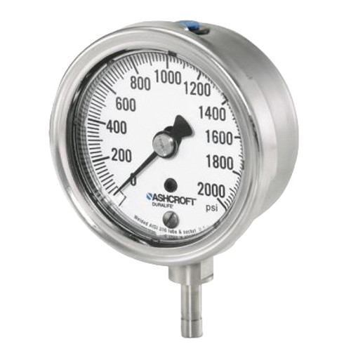 Mechanical Pressure Gauge, Dry, 2000 psi, 1/4 in MNPT, 2-1/2 in Dia Dial, +/-1%, 0.2 psi, Dial Display, -40 to 150 deg F, Stem Mount, 2-3/4 in dia,  1-1/4 in dp