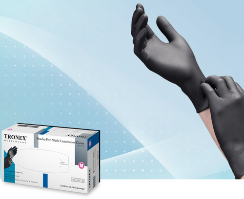 TRONEX Black Nitrile Textured Disposable Gloves, Powder  Free, 5 mil, 100/box