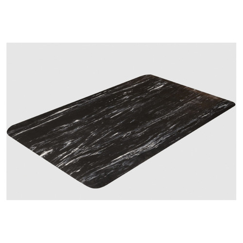 Crown® Workers-Delight WV 1232BK Anti-Fatigue Mat, 12 ft L x 3 ft W x 9/16 in, 5/8 in THK, Spiffy Vinyl with Zedlan Foam, Marble Surface Pattern, PVC Foam Back, Resists: Abrasion, Acid, Grease, Oil, Puncture and Solvent